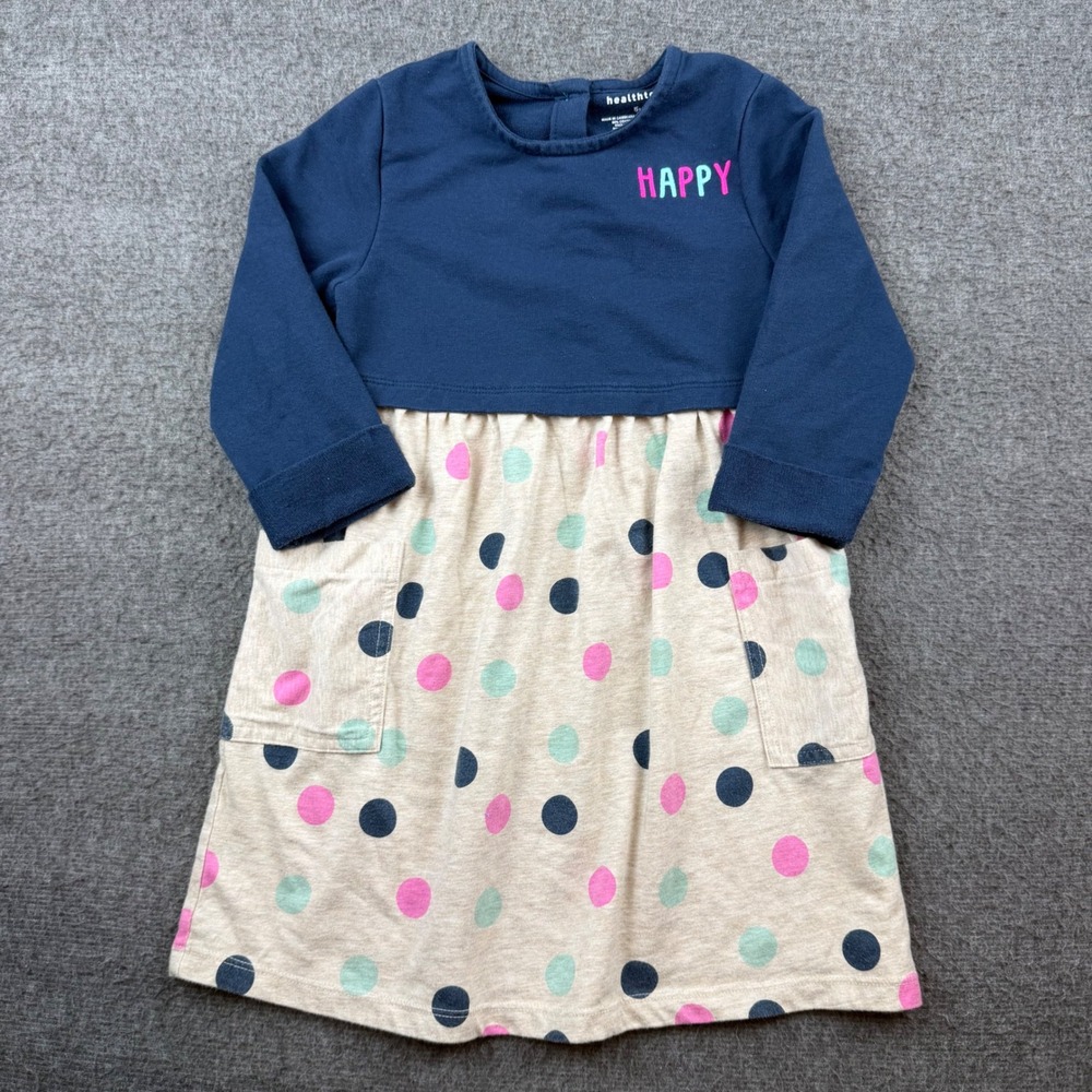 Healthtex Polka Dot Dress Kids 5T Blue Long Sleeve Happy Pockets HTG38031